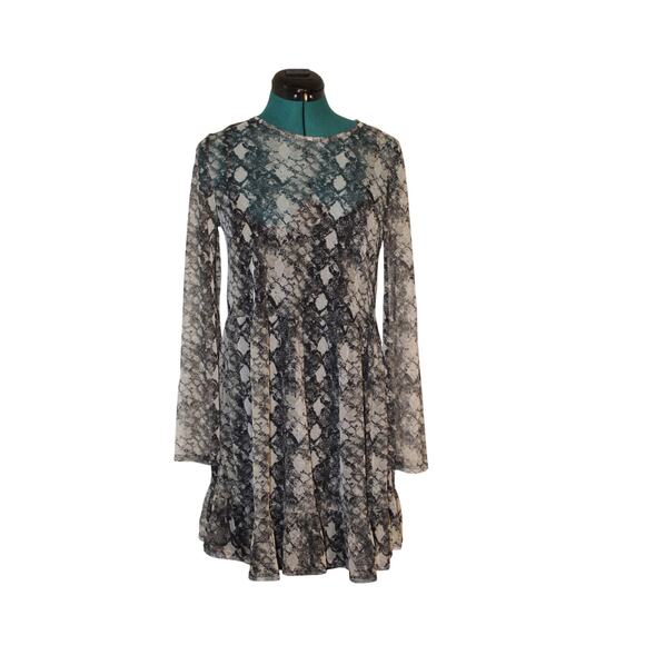 WAYF Snake Print Mesh Long Sleeve Mini Dress Women’s Size S NWT - Picture 1 of 4